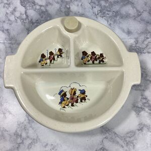 Vintage Excello Baby Food Warmer Divided Dish Three Bears Decor Ceramic